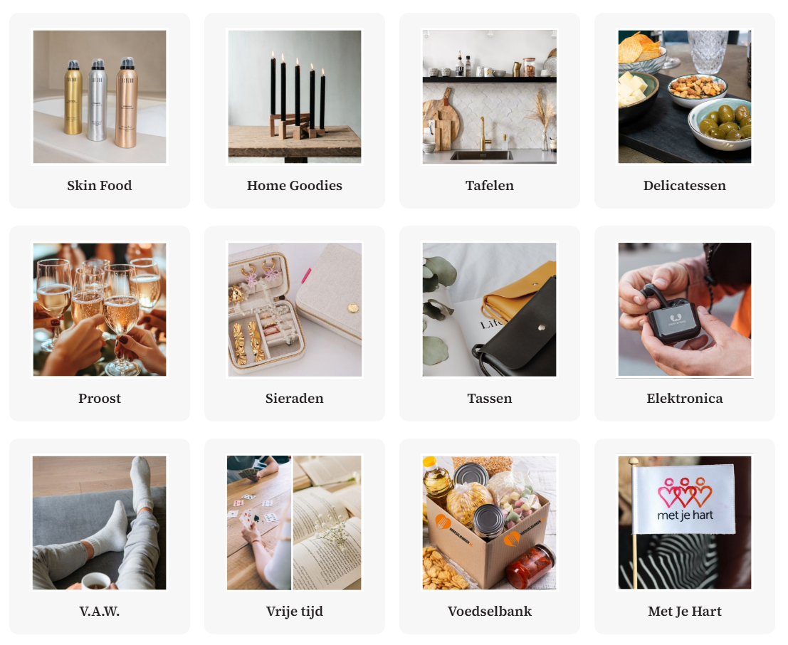 Homepagina van de online shop